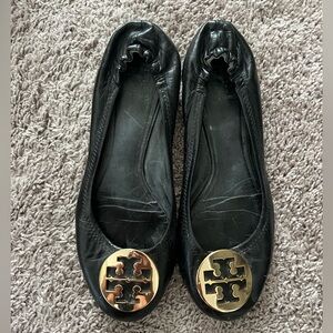 Tory Burch black ballerina flats with gold logo